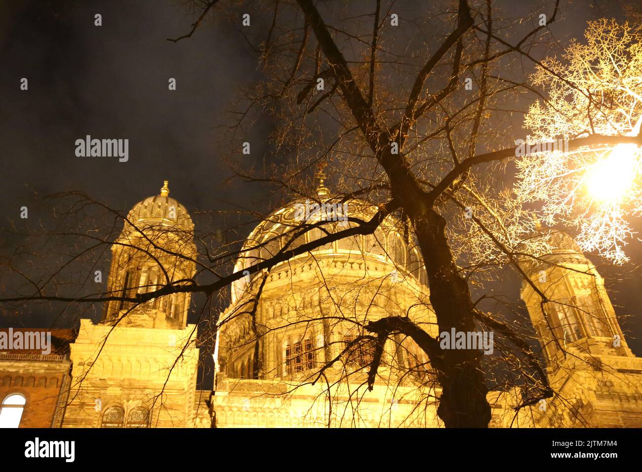 Vue nocturne de la Nouvelle synagogue - Centrum Judaicum sur Oranienburgstrasse Berlin. Banque D'Images