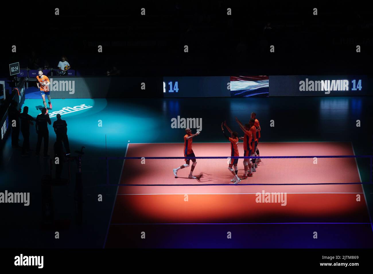 LJUBLJANA, SLOVÉNIE - AOÛT 31 : l'équipe des pays-Bas réagit lors du Championnat du monde masculin de volley-ball de la FIVB - Pool F - phase préliminaire de match entre les pays-Bas et l'Iran à l'Arena Stozice sur 31 août 2022 à Ljubljana, Slovénie (photo de l'agence Borut Zivulovic/BSR) Banque D'Images