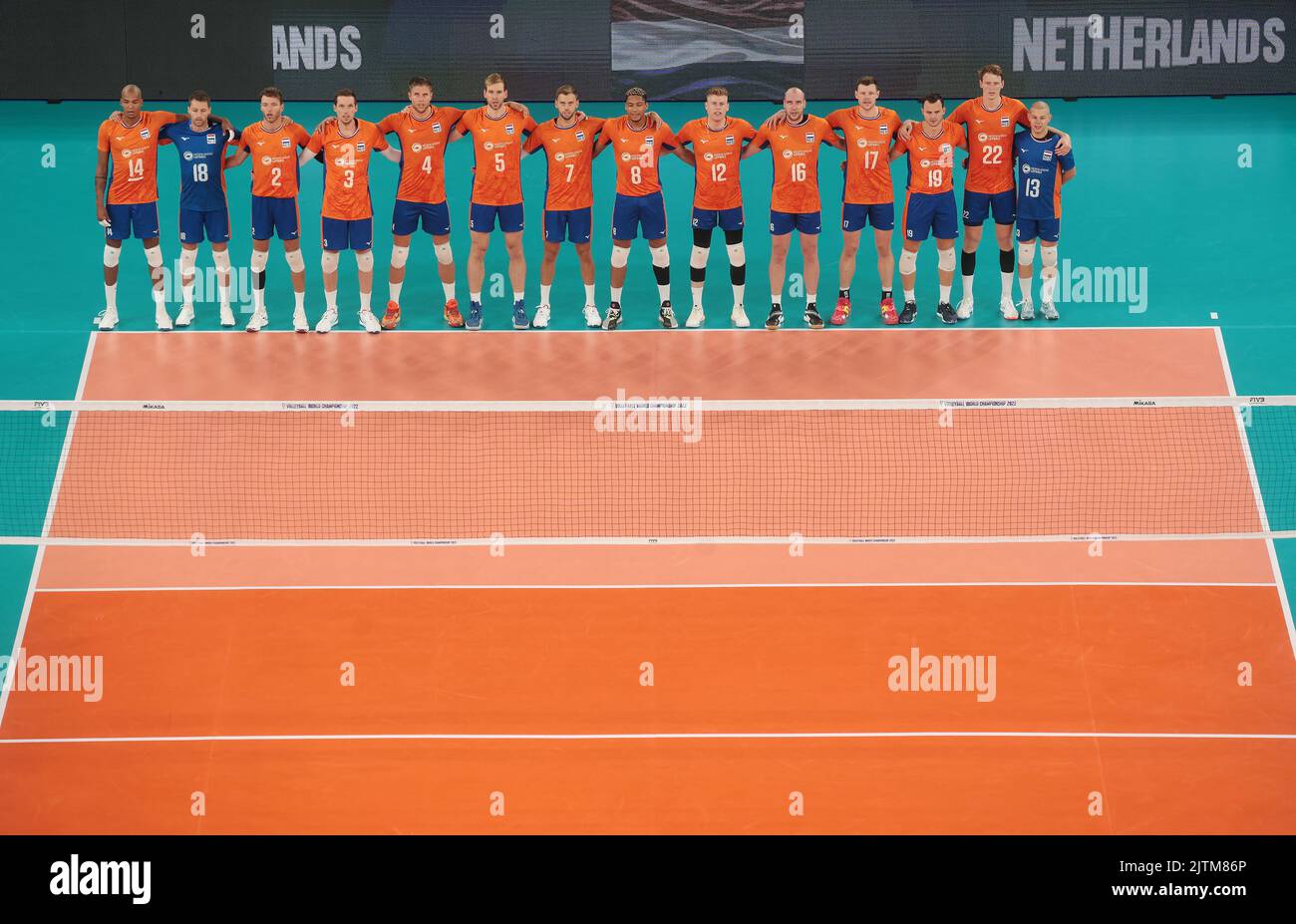 LJUBLJANA, SLOVÉNIE - AOÛT 31 : équipe des pays-Bas pendant le Championnat du monde masculin de volley-ball de la FIVB - Pool F - phase préliminaire de match entre les pays-Bas et l'Iran à l'Arena Stozice sur 31 août 2022 à Ljubljana, Slovénie (photo de l'agence Borut Zivulovic/BSR) Banque D'Images