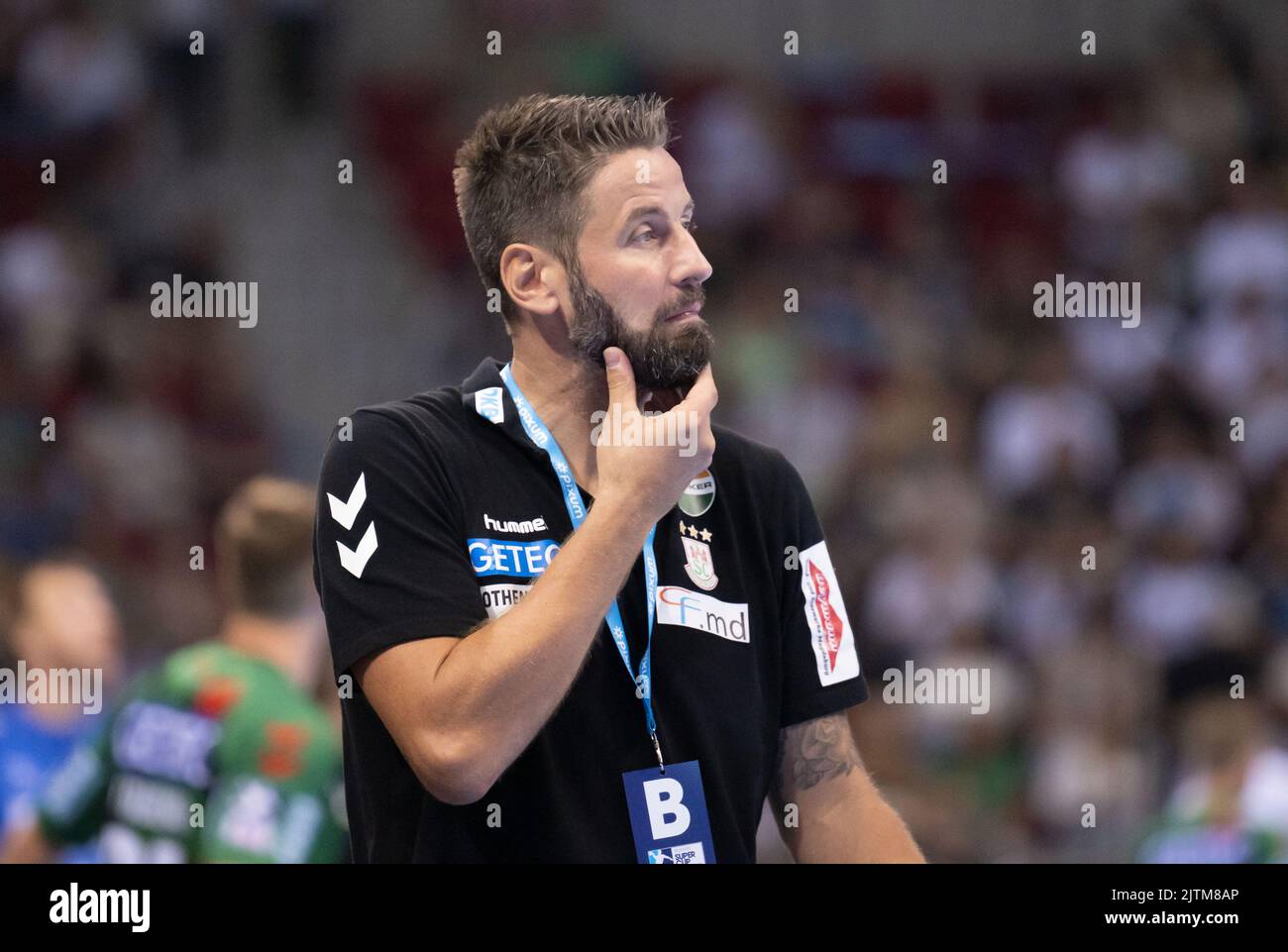 Düsseldorf, Allemagne. 31st août 2022. Handball: DHB Supercup, SC Magdeburg - THW Kiel. L'entraîneur de Magdeburg Bennett Wiegert crédit: Bernd Thissen/dpa/Alay Live News Banque D'Images