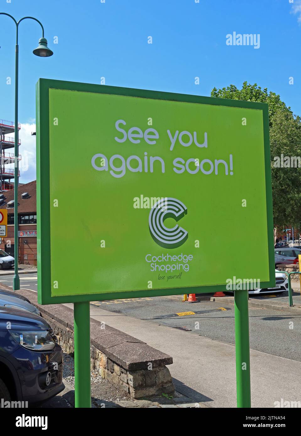 Cockhedge centre commercial - Leaving See You Again Soon, Warrington Town Center, Asda, slogan: Lase you, Cheshire,England,UK Banque D'Images