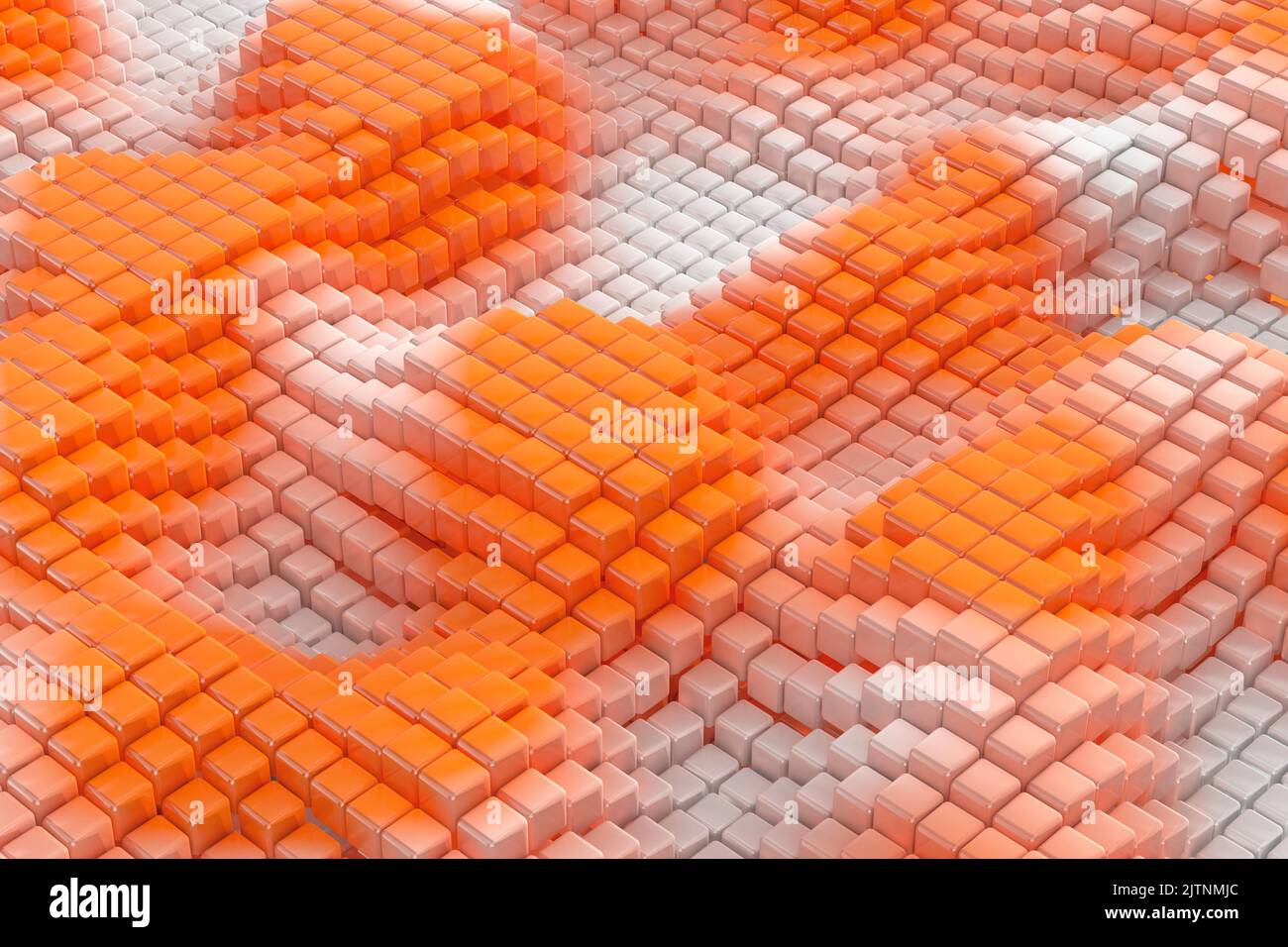 Blanc ondulé et orange Résumé polygones futuristes cubes structure arrière-plan gros plan extrême. 3D rendu Banque D'Images