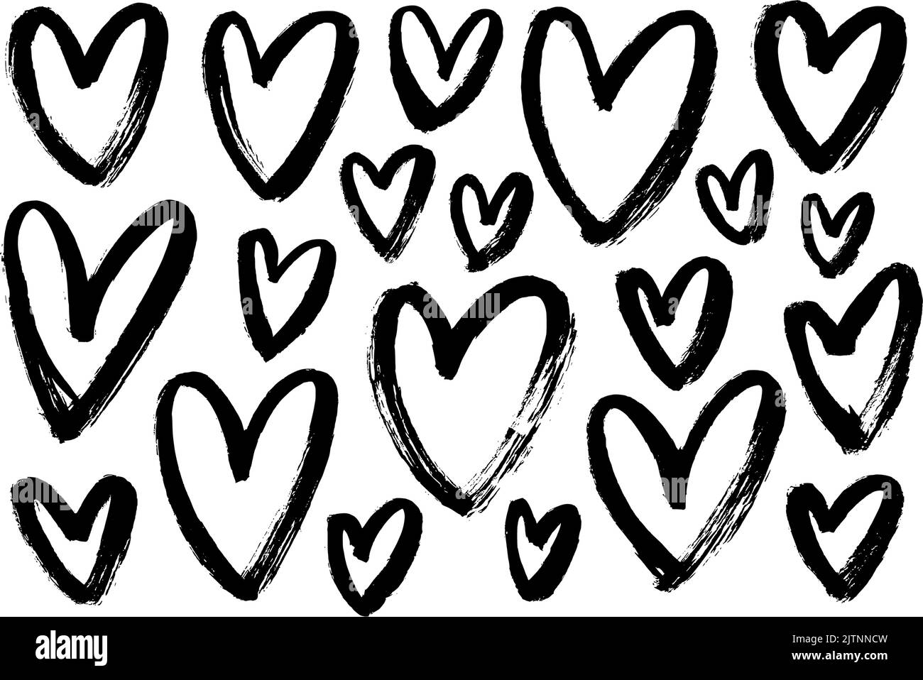 Collection de coeurs griffés noirs dessinés à la main. Illustration de Vecteur