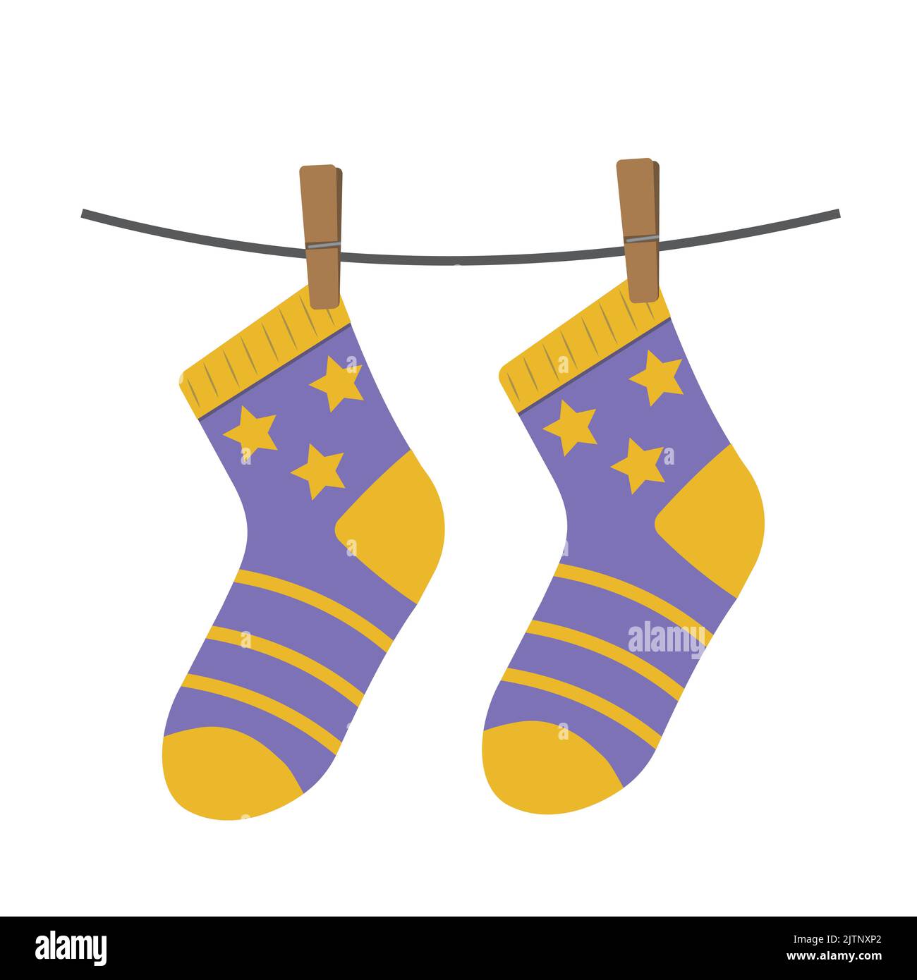 Chaussettes de couleur pour enfants accrochées à une corde, illustration vectorielle isolée. Illustration de Vecteur