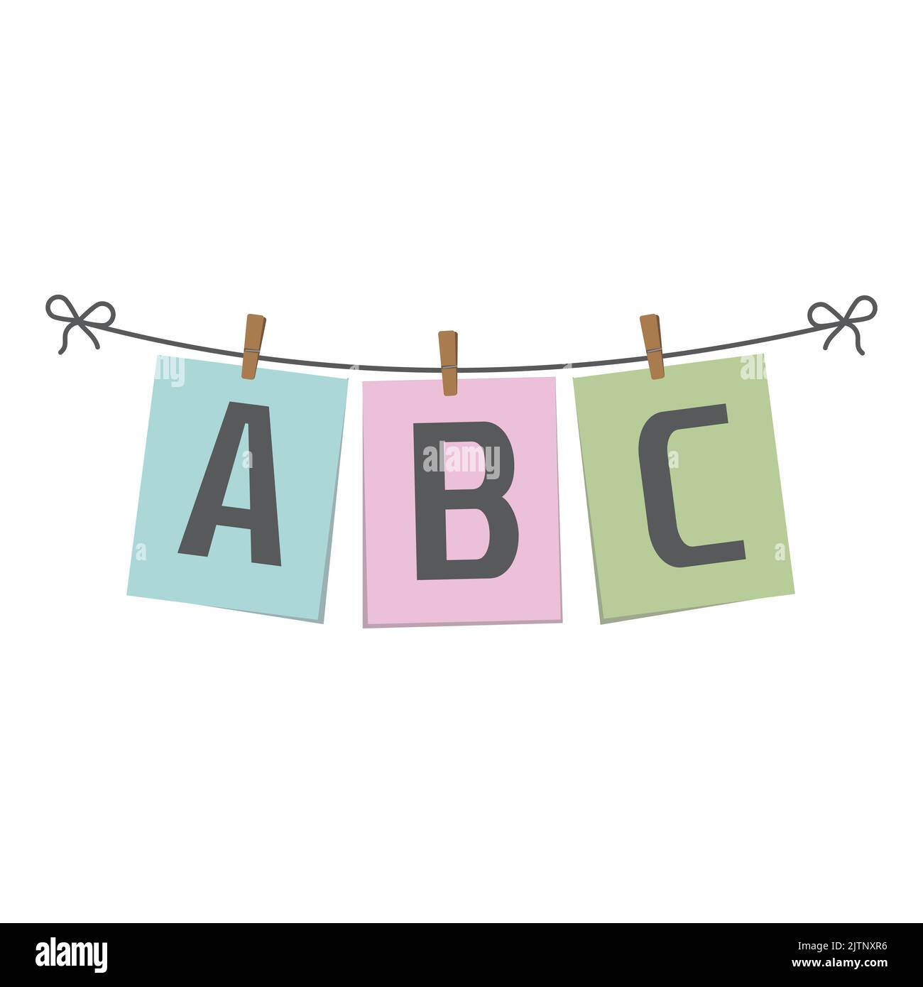 Lettres ABC sur papier accrochées à une corde, illustration isolée vectorielle. Illustration de Vecteur