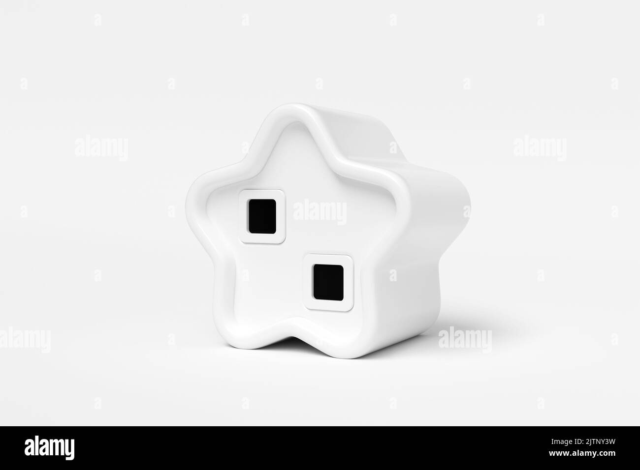 Forme abstraite d'étoile blanche de maison sur fond blanc. Architecture moderne avec bâtiment vide. Création de concepts. Concepts futuristes.3D Banque D'Images