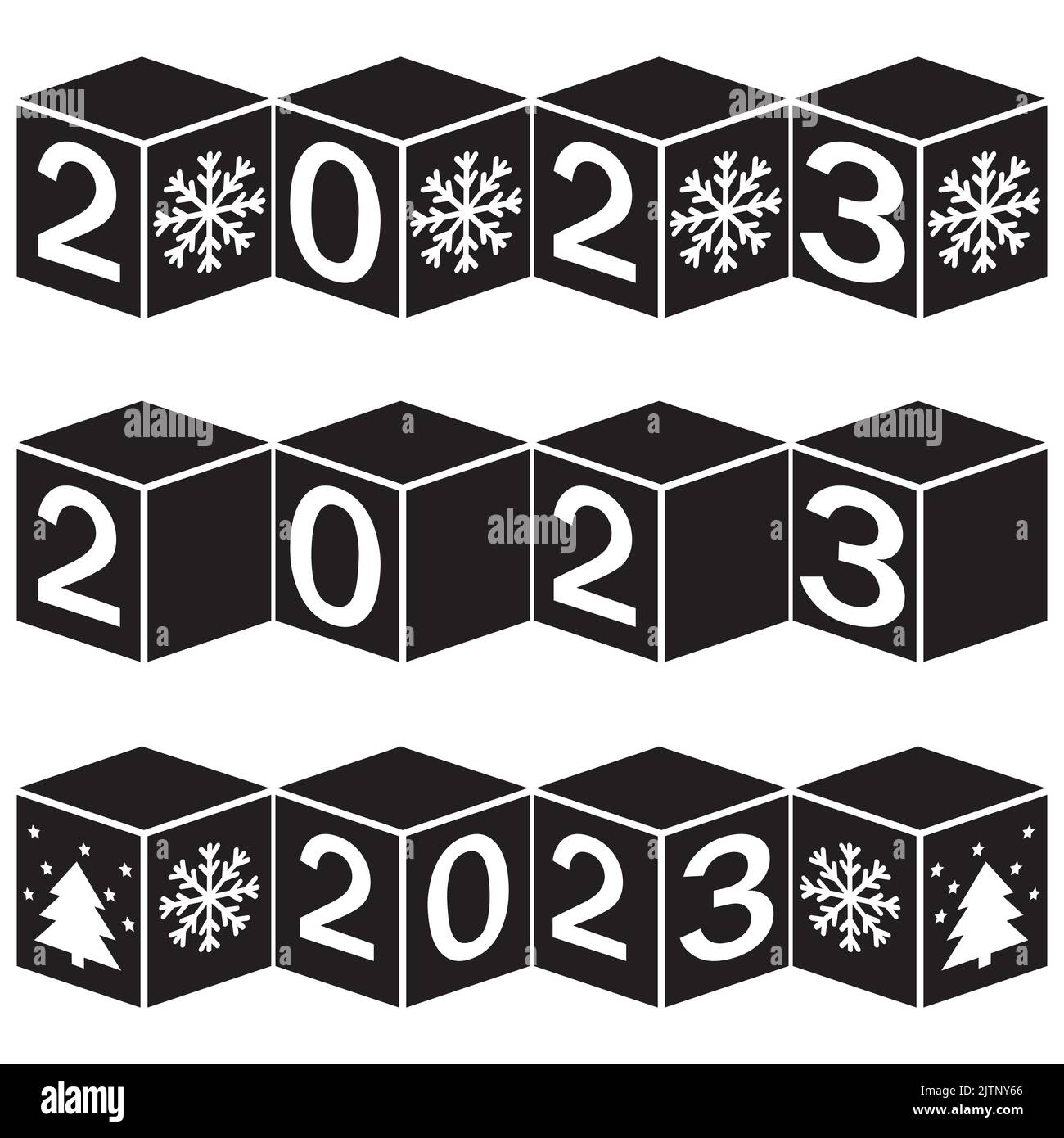 Calendrier de Noël, nouvelle année en cubes avec le numéro 2023, illustration noire de vecteur de silhouette Illustration de Vecteur