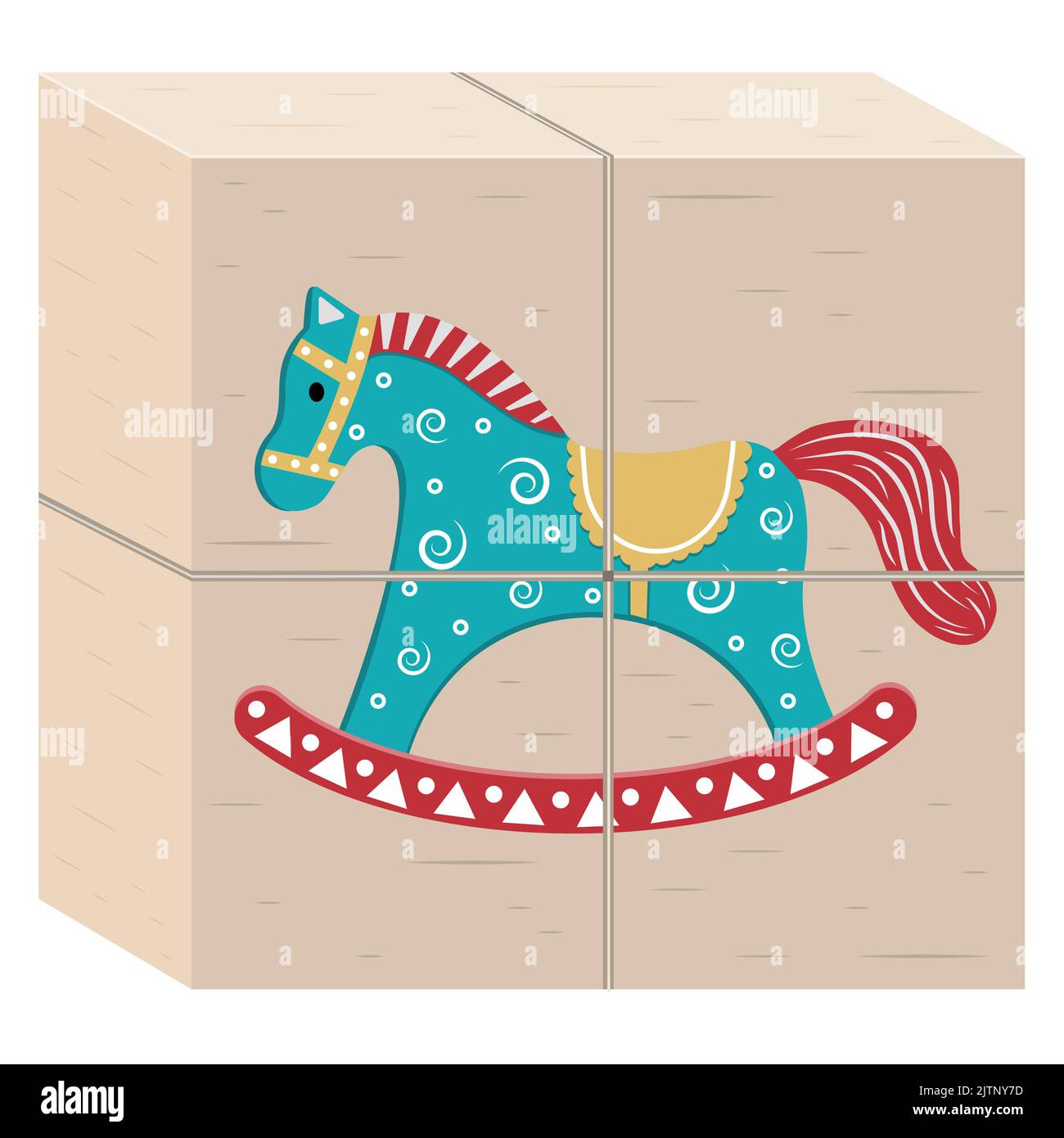 Jouet éducatif en bois pour enfants cubes avec un cheval, illustration vectorielle de couleur. Illustration de Vecteur