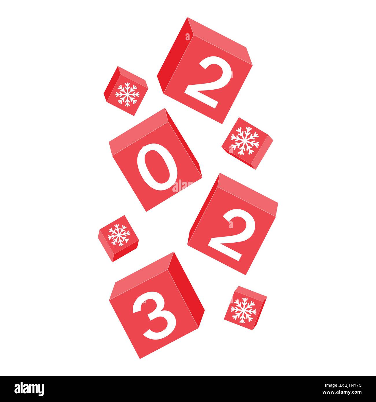Calendrier de Noël, nouvelle année tombant cubes avec le numéro 2023, illustration vectorielle de couleur. Illustration de Vecteur