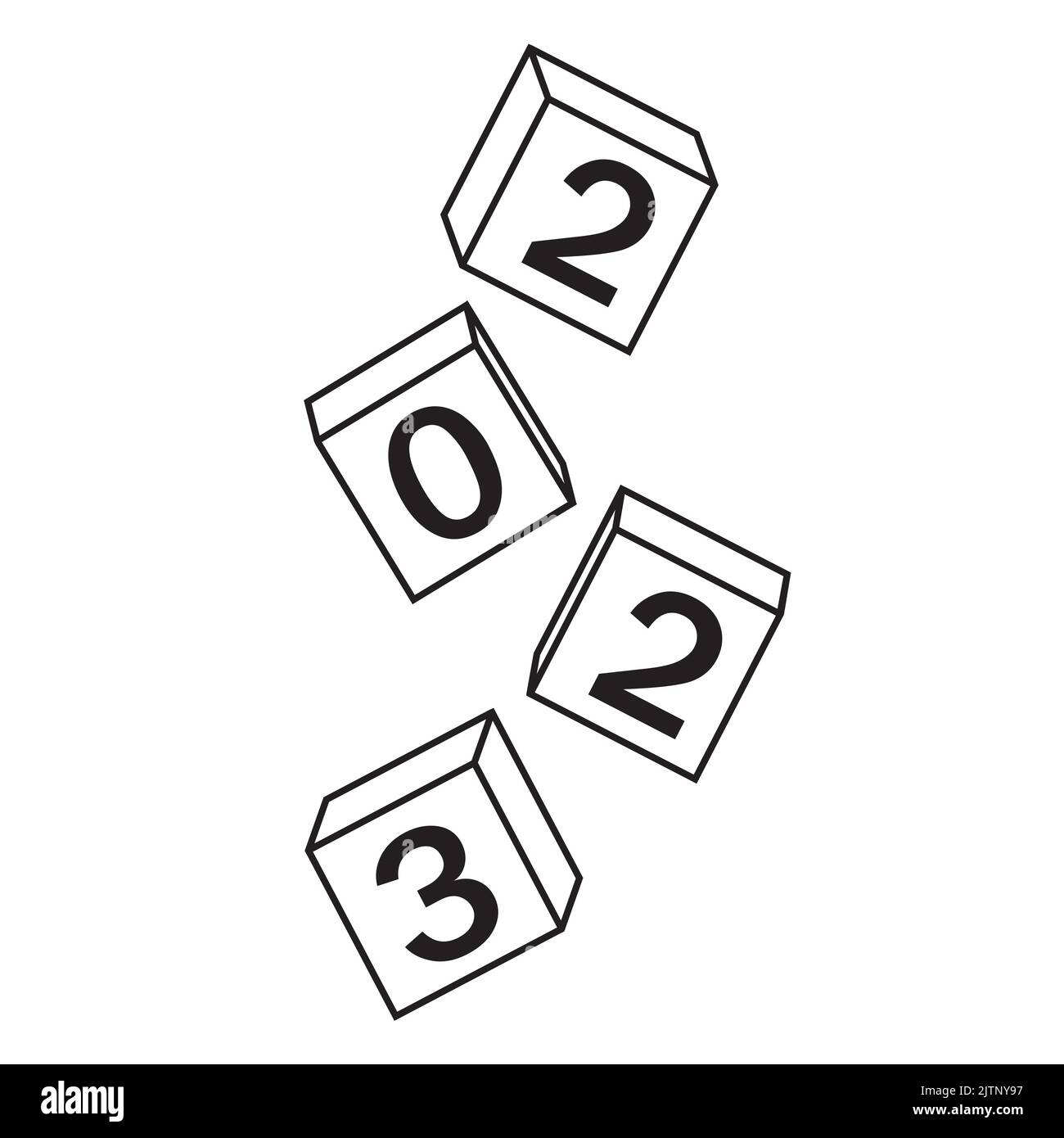 Calendrier de Noël, nouveaux cubes de chute de l'année avec le numéro 2023, Doodle de contour noir, illustration vectorielle. Illustration de Vecteur