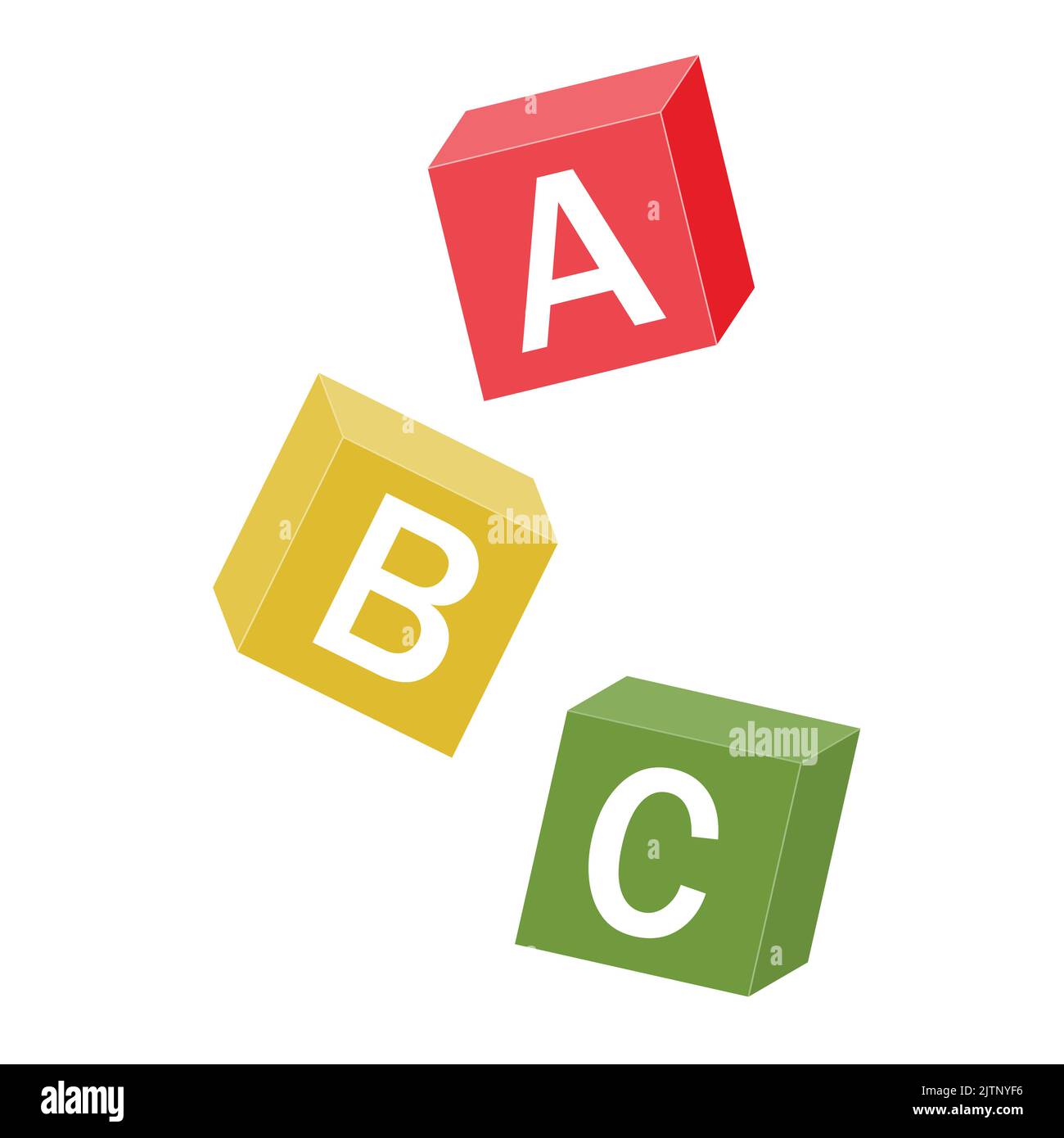 Cubes en bois avec lettres A, B, C, illustration isolée à vecteur de couleur. Illustration de Vecteur