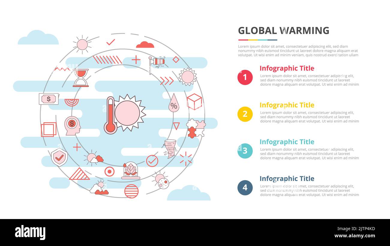 concept de réchauffement climatique pour la bannière de modèle d'infographie avec illustration vectorielle d'informations de liste à quatre points Banque D'Images