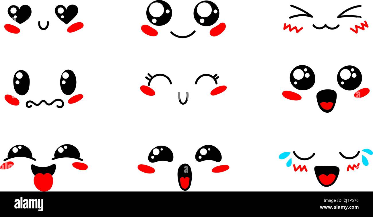 Différents jeux d'émoticônes de dessin animé. Doodle visages, yeux et bouche. Caricature expressive comic Emotions, souriant, pleurant et sursurpris visage de personnage expres Illustration de Vecteur