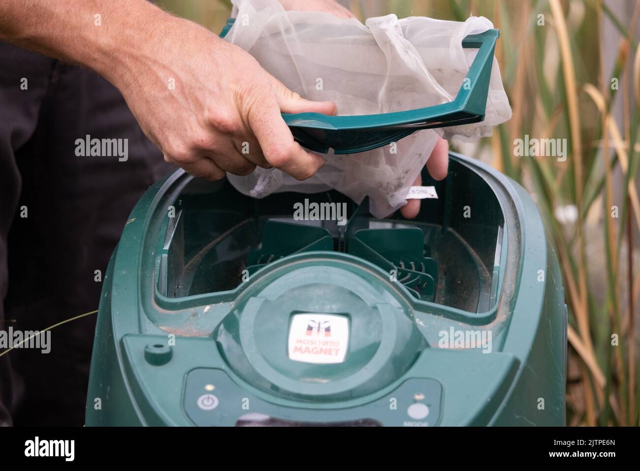 Les scientifiques de l'Agence de sécurité sanitaire du Royaume-Uni (UKHSA) recherchent une nouvelle vague de paludisme dans le Kent en Grande-Bretagne en mettant en place des pièges électroniques à moustiques. Banque D'Images