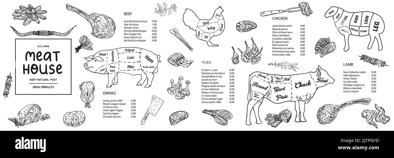 Restaurant conception du menu. Modèle de prix du menu du restaurant de