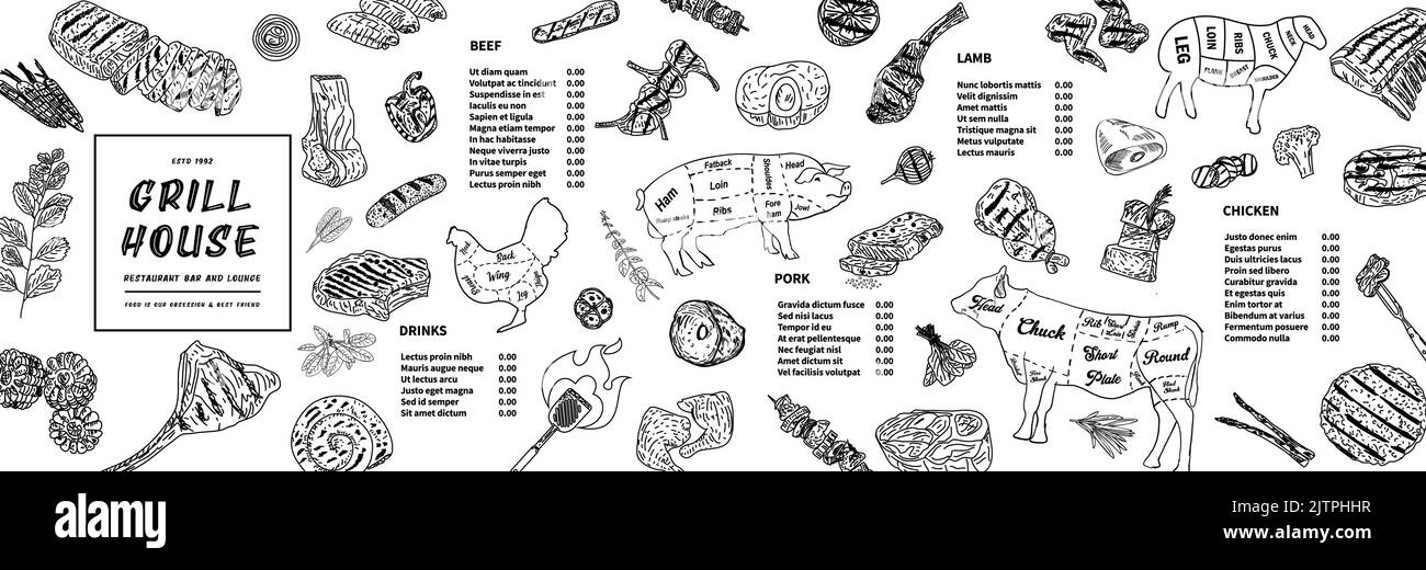 Restaurant conception du menu. Modèle de prix du menu du restaurant de