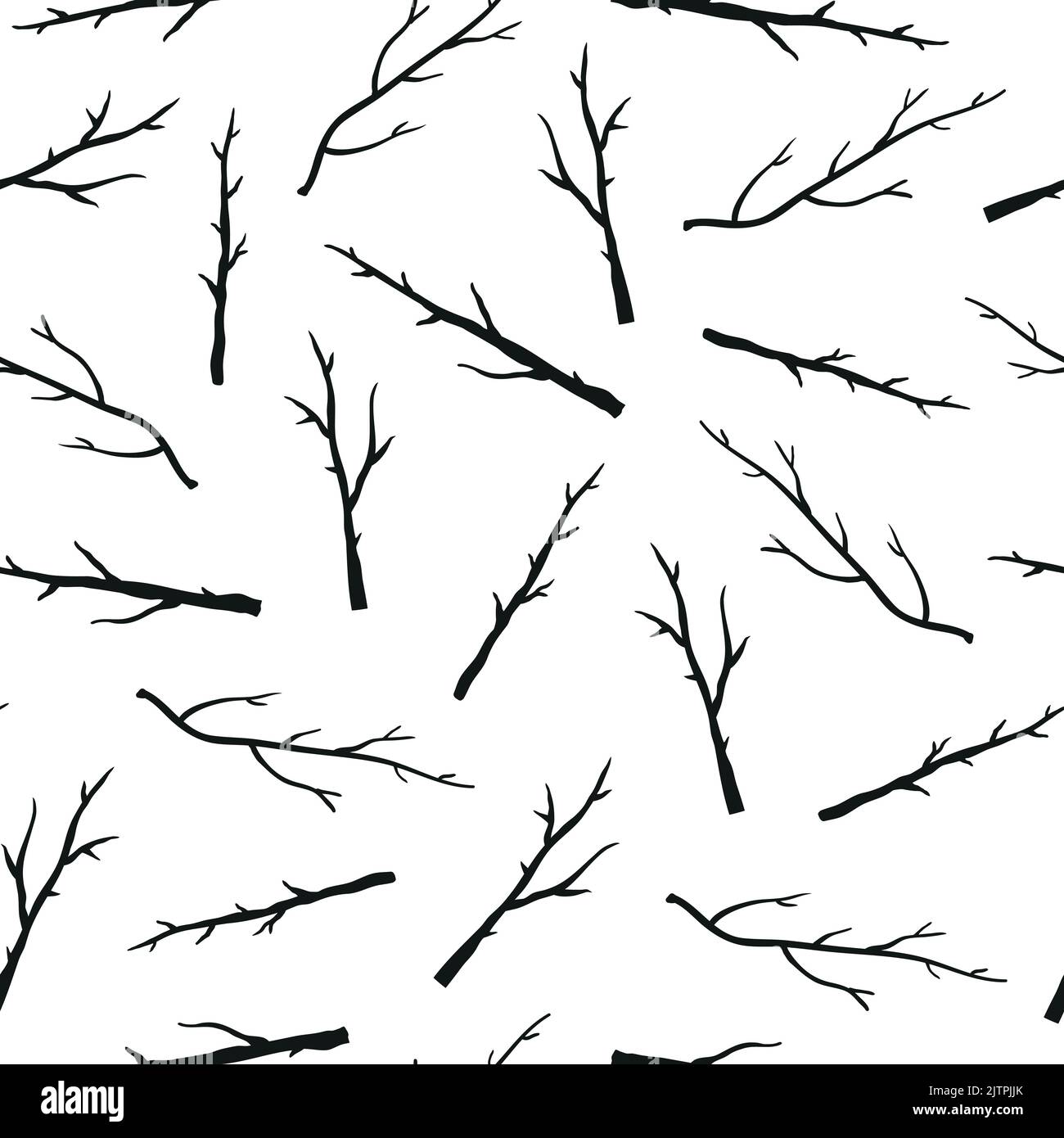 Motif noir et blanc sans couture avec branches d'arbre dessinées à la main. Illustration de Vecteur