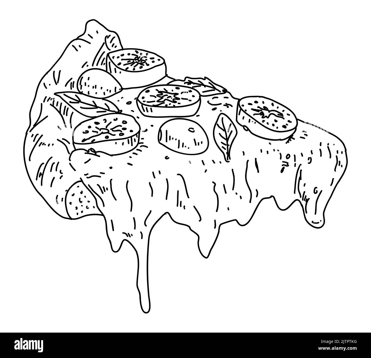 Illustration du vecteur de tranche de pizza. Style d'esquisse. Modèle de conception. Illustration de style gravé. Idéal pour le menu, l'affiche ou l'étiquette. Vecteur. Illustration de Vecteur