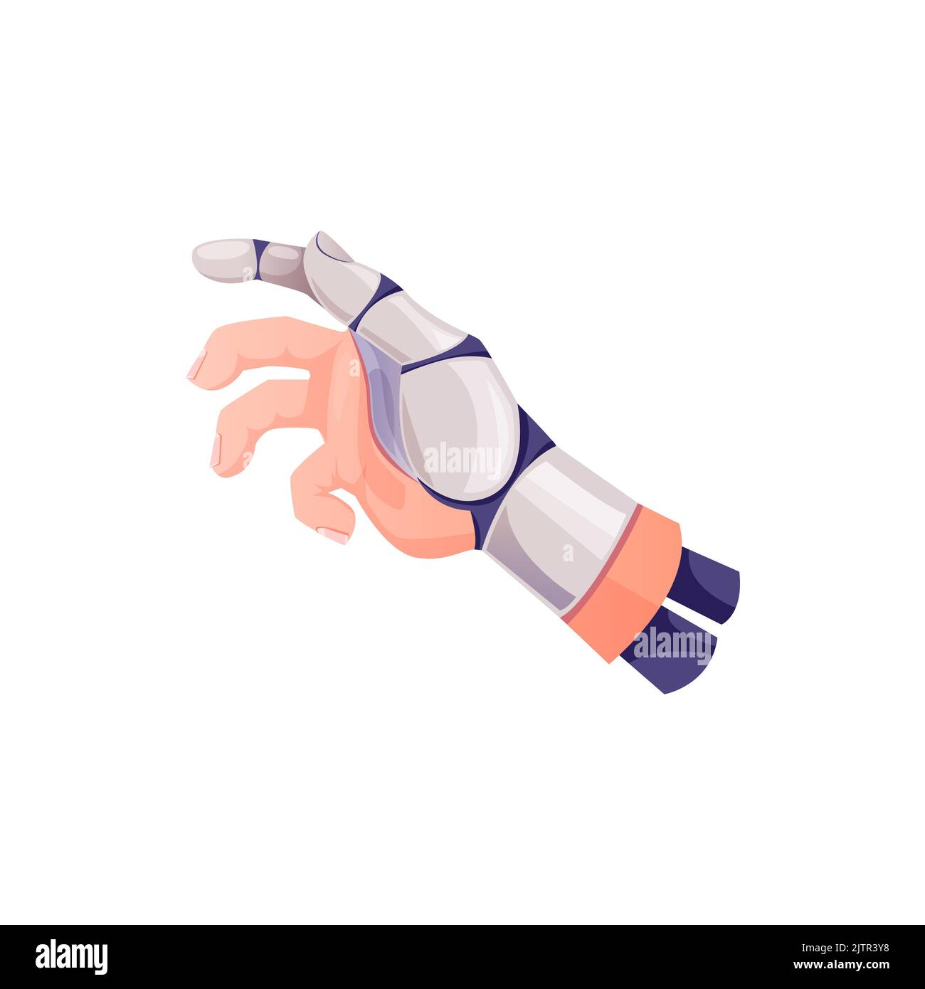 Main humaine avec les doigts prothèse robotique désactivée membre icône de dessin animé isolé. Partie du corps du robot vectoriel, paume de cyborg, main robotisée. Robot artificiel Illustration de Vecteur
