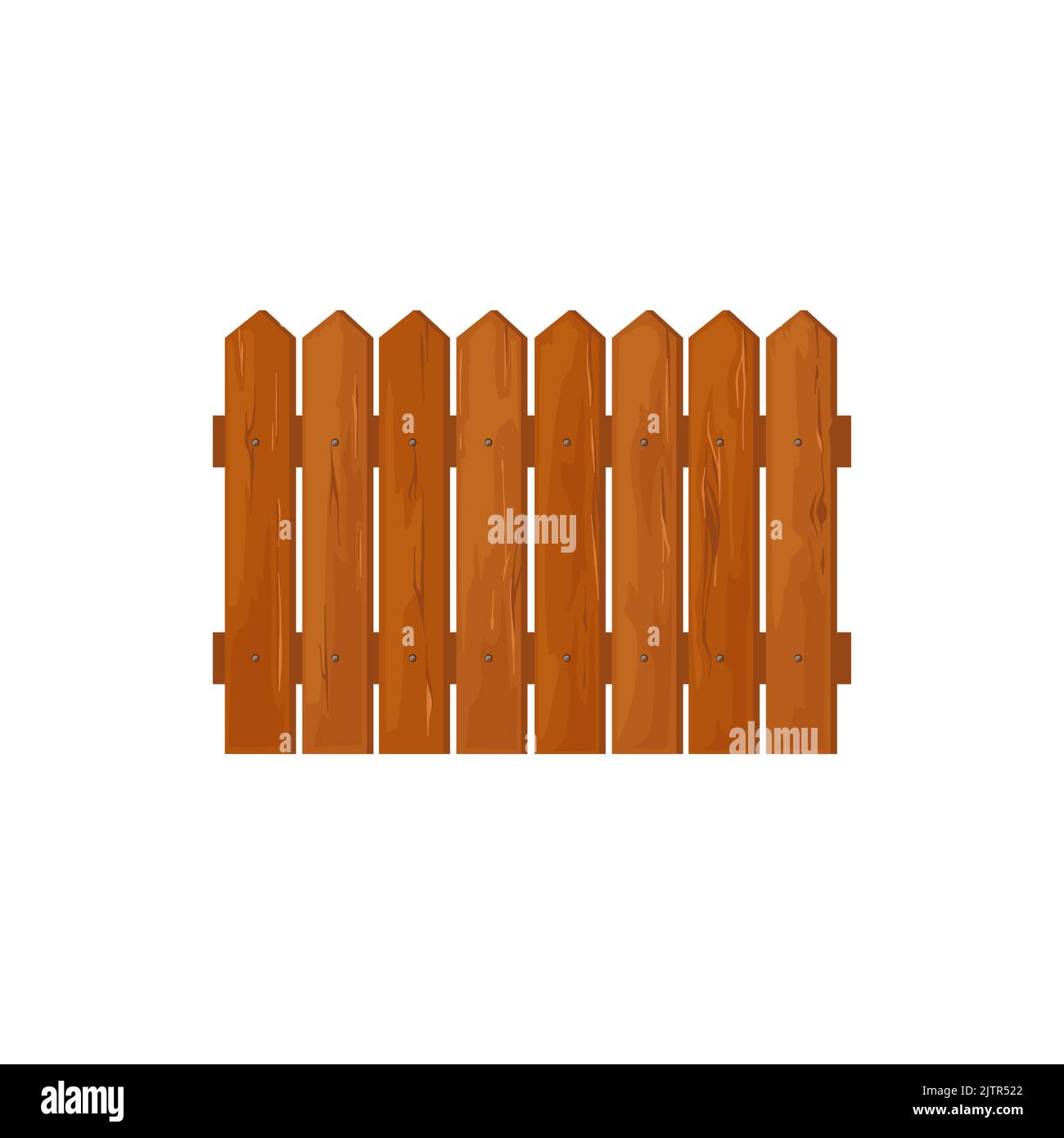 Clôture extérieure maison symbole de défense mur isolé de lamelles en bois. Clôture en bois de campagne Vector, frontière de quartier de dessin animé. Vieux cheval rural et catt Illustration de Vecteur