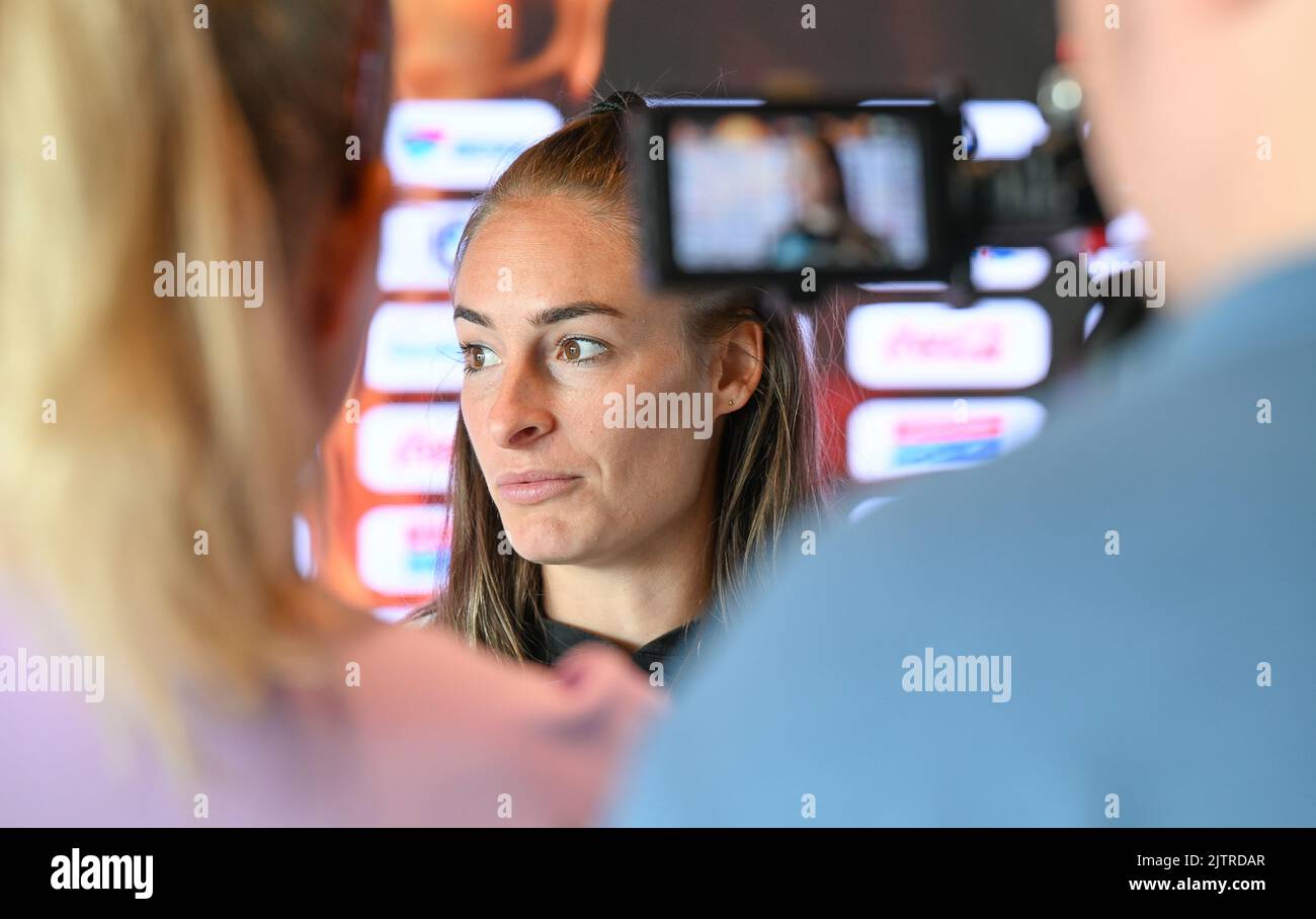 Tubize, Belgique, 01 septembre 2022. La Belge Tessa Wullaert photographiée lors d'une conférence de presse de l'équipe nationale féminine de football belge The Red Flames, à Tubize, le jeudi 01 septembre 2022. Vendredi, l'équipe jouera en Norvège dans les qualifications pour les Championnats du monde. BELGA PHOTO DAVID CATRY Banque D'Images