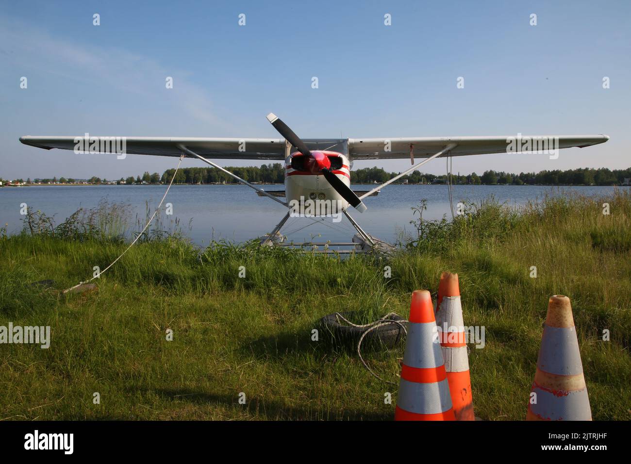 Face de l'hydravion amarré, Alaska Banque D'Images