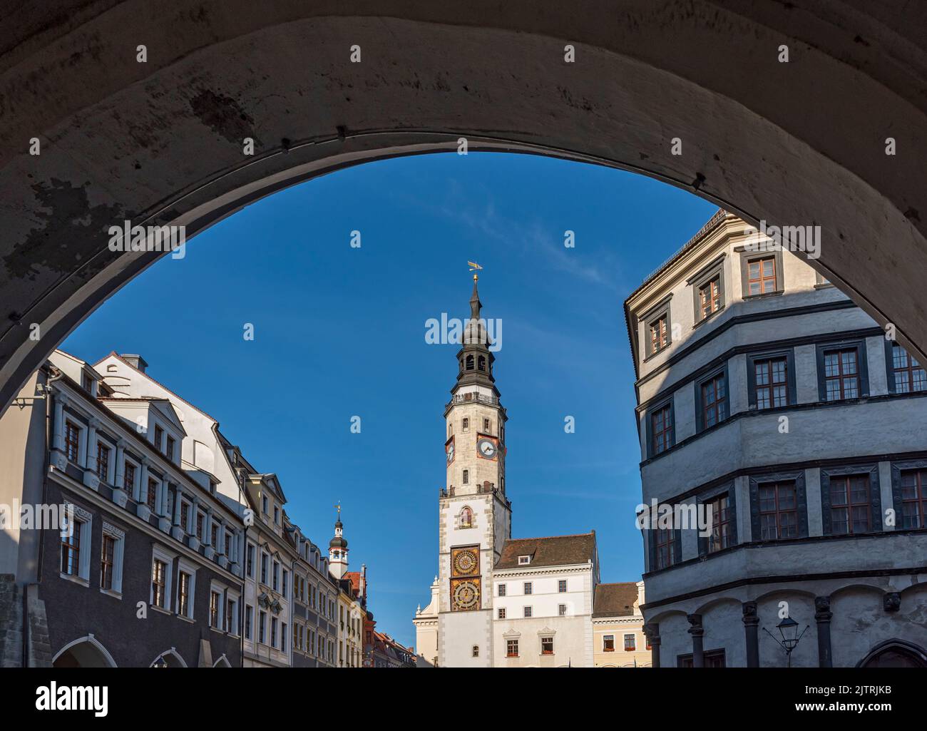 Ancien hôtel de ville Tour de l'horloge et des balances (Waage), Untermarkt, Görlitz (Goerlitz), Allemagne Banque D'Images