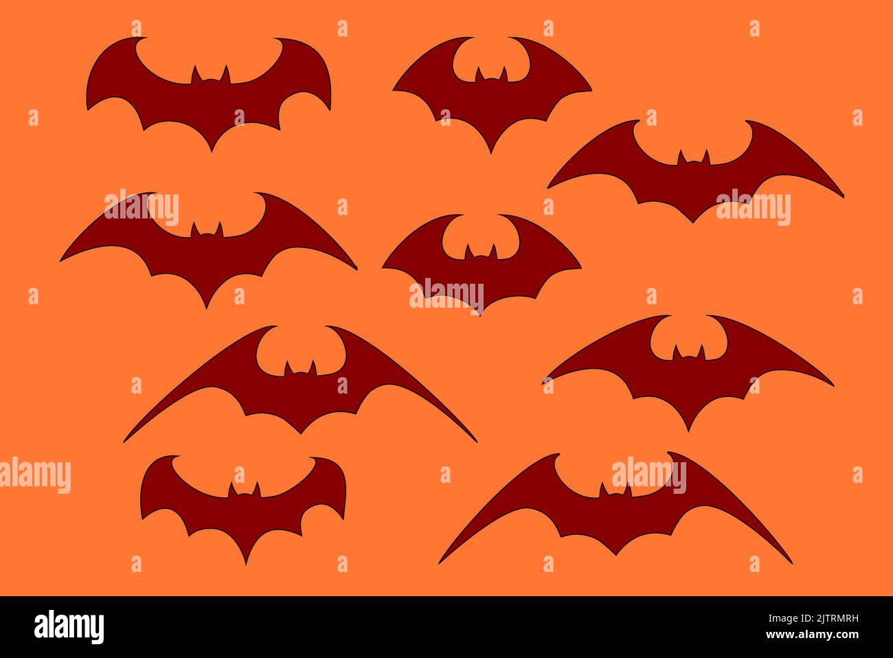 Ensemble vectoriel de différentes battes d'Halloween.Chauves-souris volantes pour Halloween.Vampire vecteur bat.Silhouette sombre de chauve-souris survolant dans un style plat Illustration de Vecteur