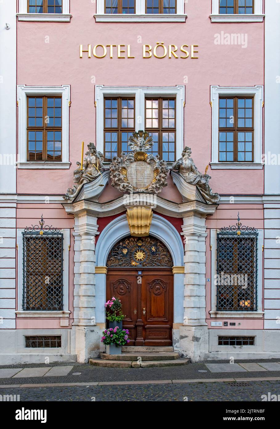 Portail de Hotel Börse, Untermarkt, Görlitz, Allemagne Banque D'Images