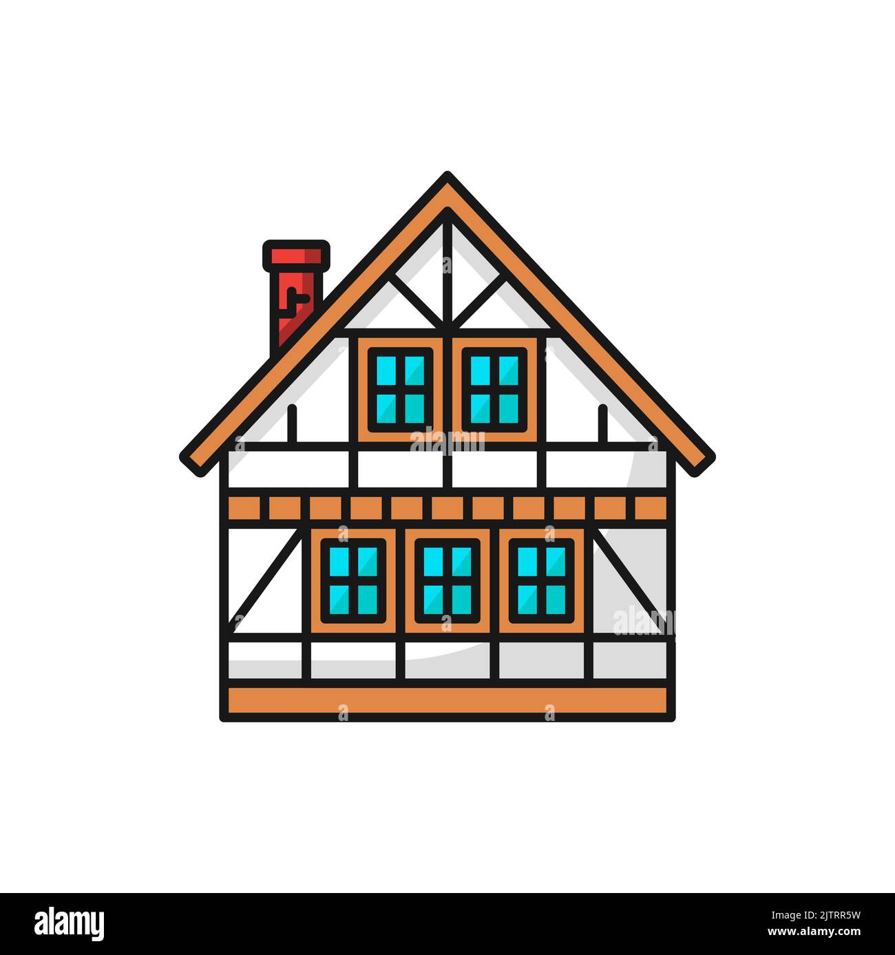 Bâtiment allemand, dessin animé isolé façade extérieure icône de contour. Vector national Allemagne architecture, construction de pub européen, maison bavaroise traditionnelle Illustration de Vecteur