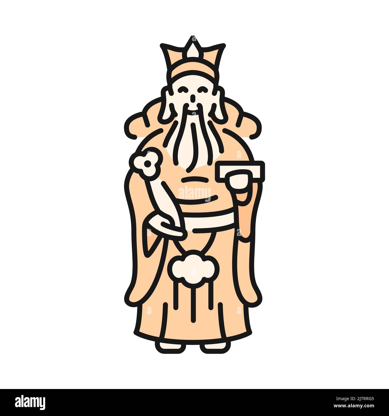 Statue de wukong en marbre, roi chinois avec icône de barbe. Vector Xuanzang Monkey King, statue de wukong en marbre. Chine littéraire vieux homme de tenir le rouleau et le livre de stylo Illustration de Vecteur