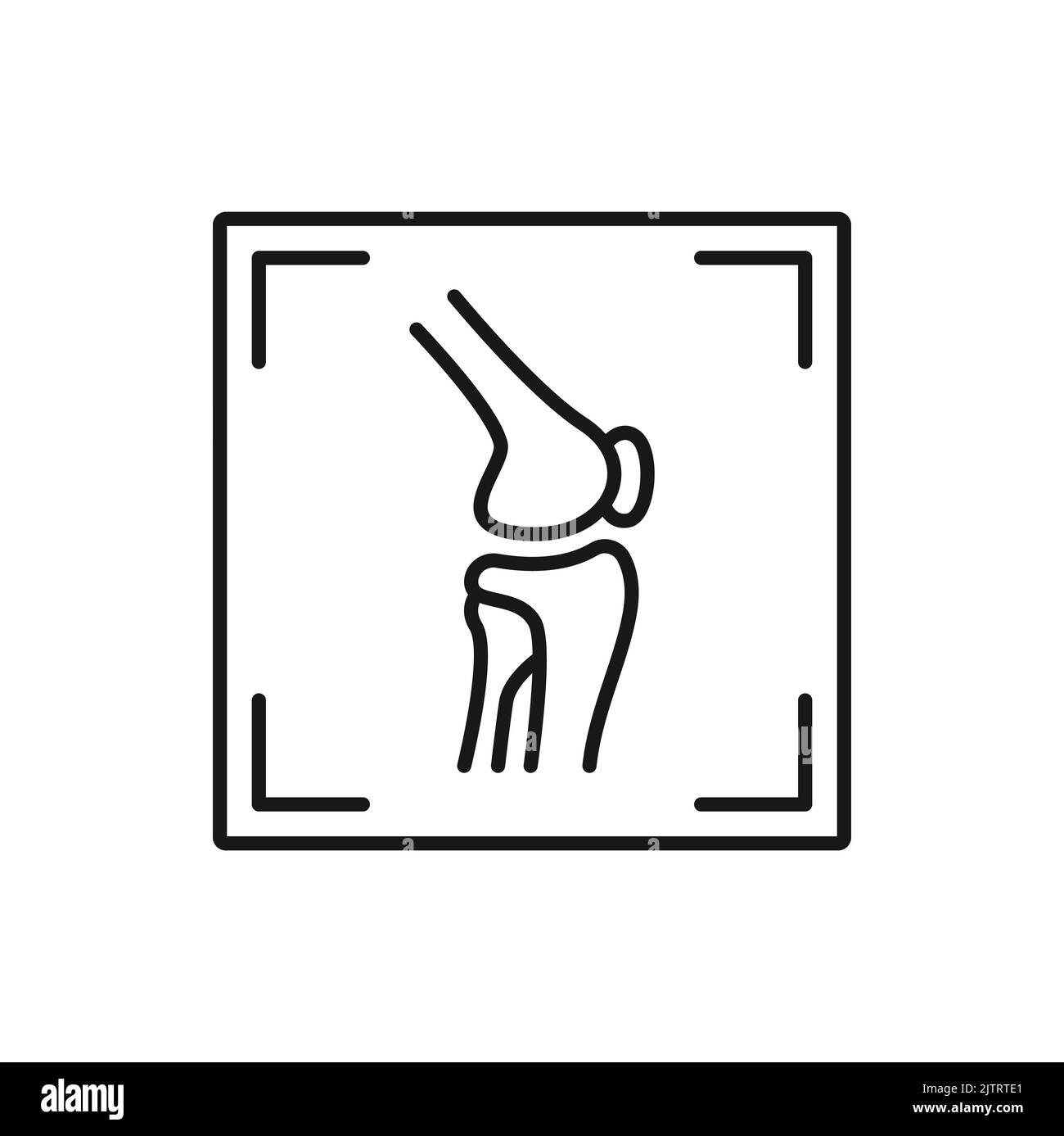 Arthrite articulation du genou icône de contour isolé pour l'examen irm. Squelette vectoriel rayons X irm de l'arthrite, de la blessure et de l'érosion sur ct ou tomographie imag calculé Illustration de Vecteur