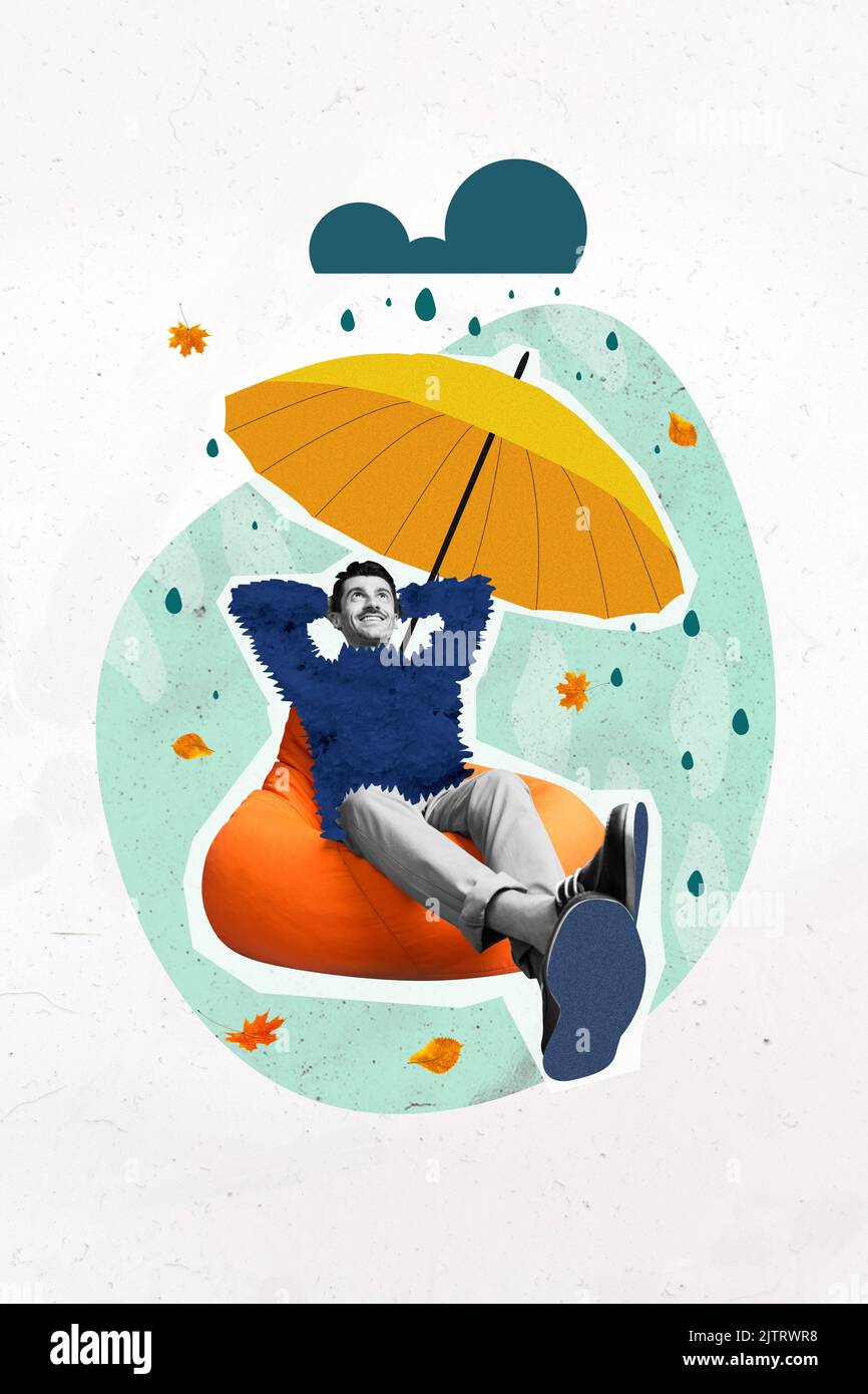 Image graphique de modèle abstrait créatif de type assis besace sous les  mains de parasol derrière la tête de dessin isolé arrière-plan Photo Stock  - Alamy
