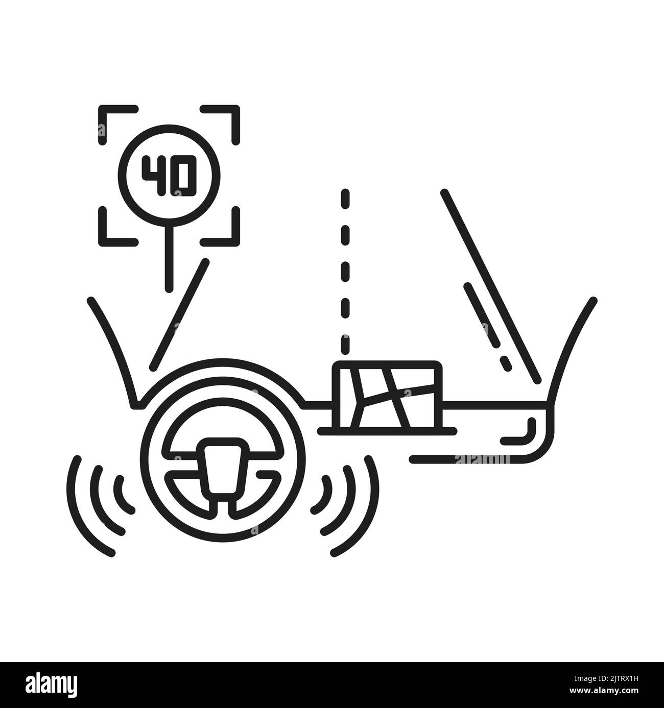Voiture sans conducteur, véhicule autonome icône du tableau de bord Vector avec technologie intelligente. Voiture auto-pilotante ou véhicule automatique avec capteurs de conduite ou de navigation et système intelligent de circulation Illustration de Vecteur