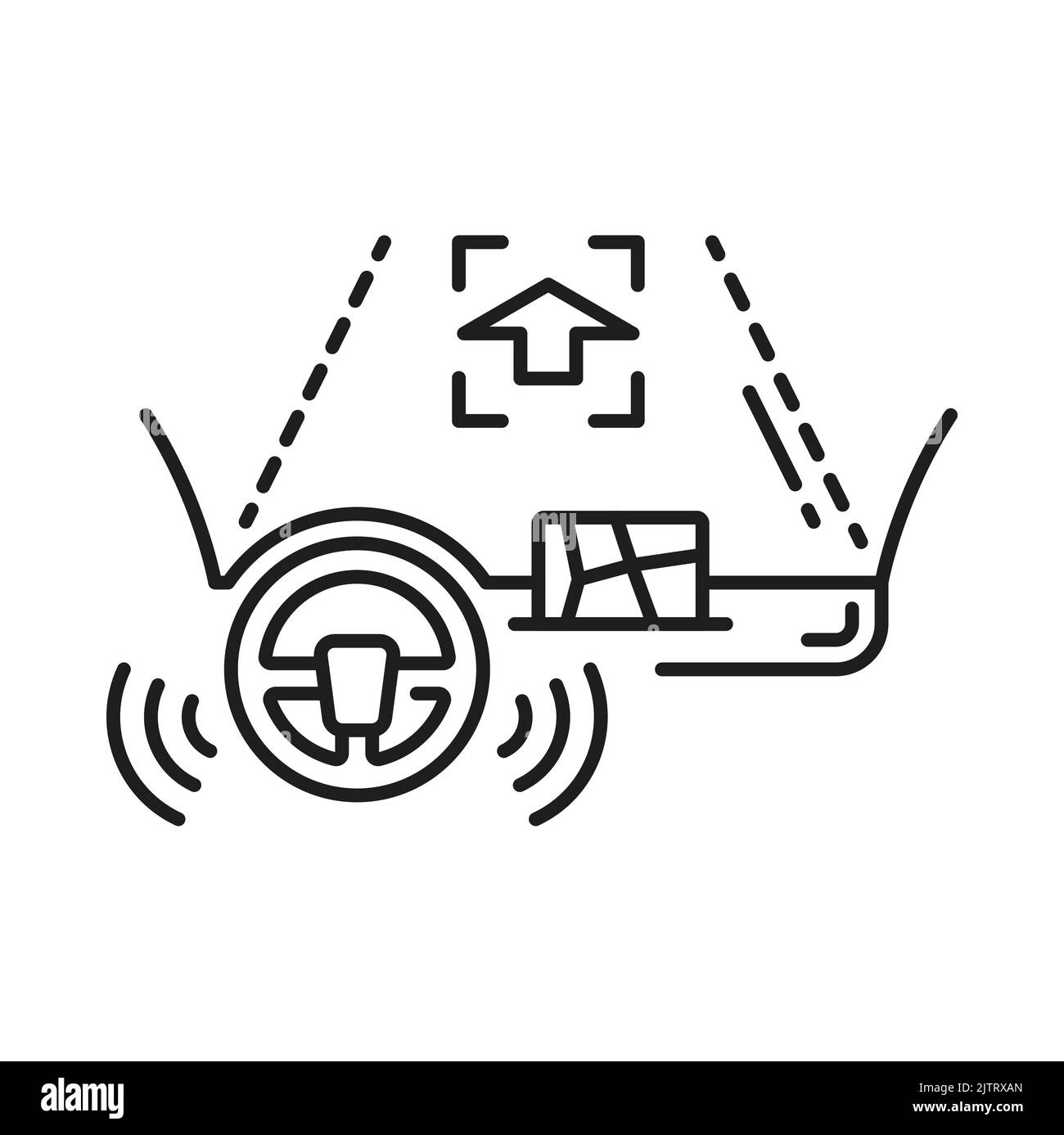 Icône de tableau de bord de voiture sans conducteur ou de véhicule à conduite automatique, technologie de conduite autonome Vector. Auto conduite ou véhicule automatique avec circulation routière sen Illustration de Vecteur