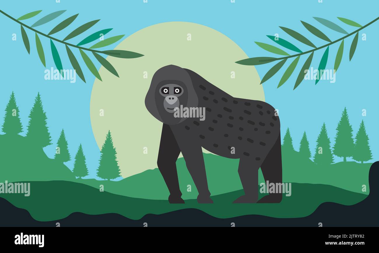 le singe gorilla en paysage Illustration de Vecteur