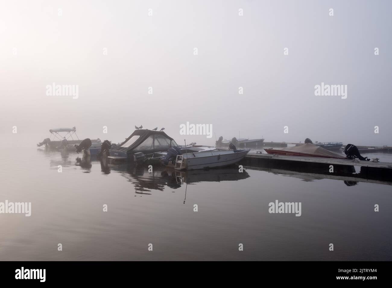 bateaux sur le lac brumeux Banque D'Images