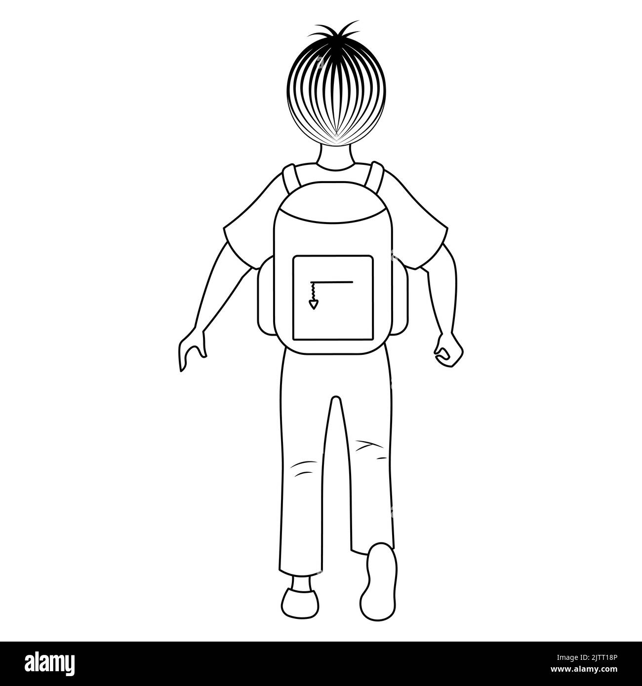 Un écolier avec une sacoche pour les courses de manuels, le garçon est une vue arrière, dans le style des gribouillages Illustration de Vecteur