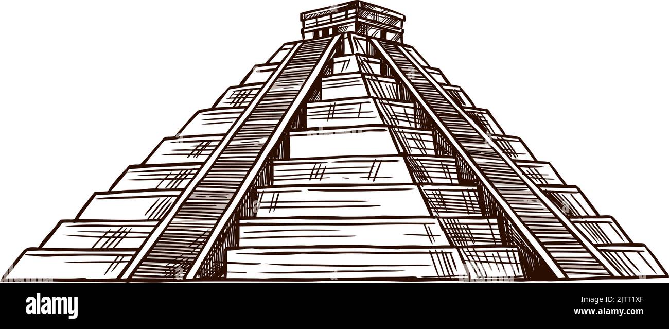 Pyramide Aztec ou Maya en esquisse vectorielle. Mexique Aztec ou Mayan point de repère de la pyramide de Chichen Itza, symbole de Cinco de Mayo ou 5 mai fiesta Illustration de Vecteur