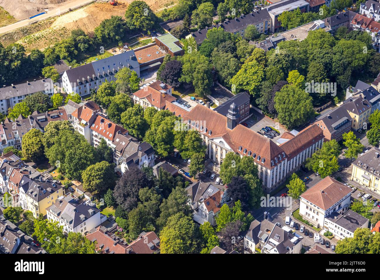 Vue aérienne, Arnsberg District Government Office Dept. Of Energy and Mining, ancien bureau d'État en chef des mines dans le quartier est, Goebenstraße, Kaise Banque D'Images