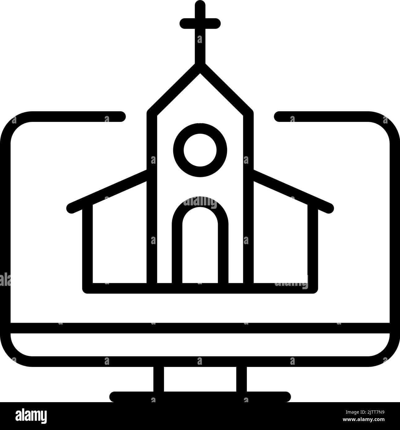 Service d'église en ligne diffusion vidéo, chapelle chrétienne dans le moniteur média plat vecteur icône pour les applications et les sites Web Illustration de Vecteur