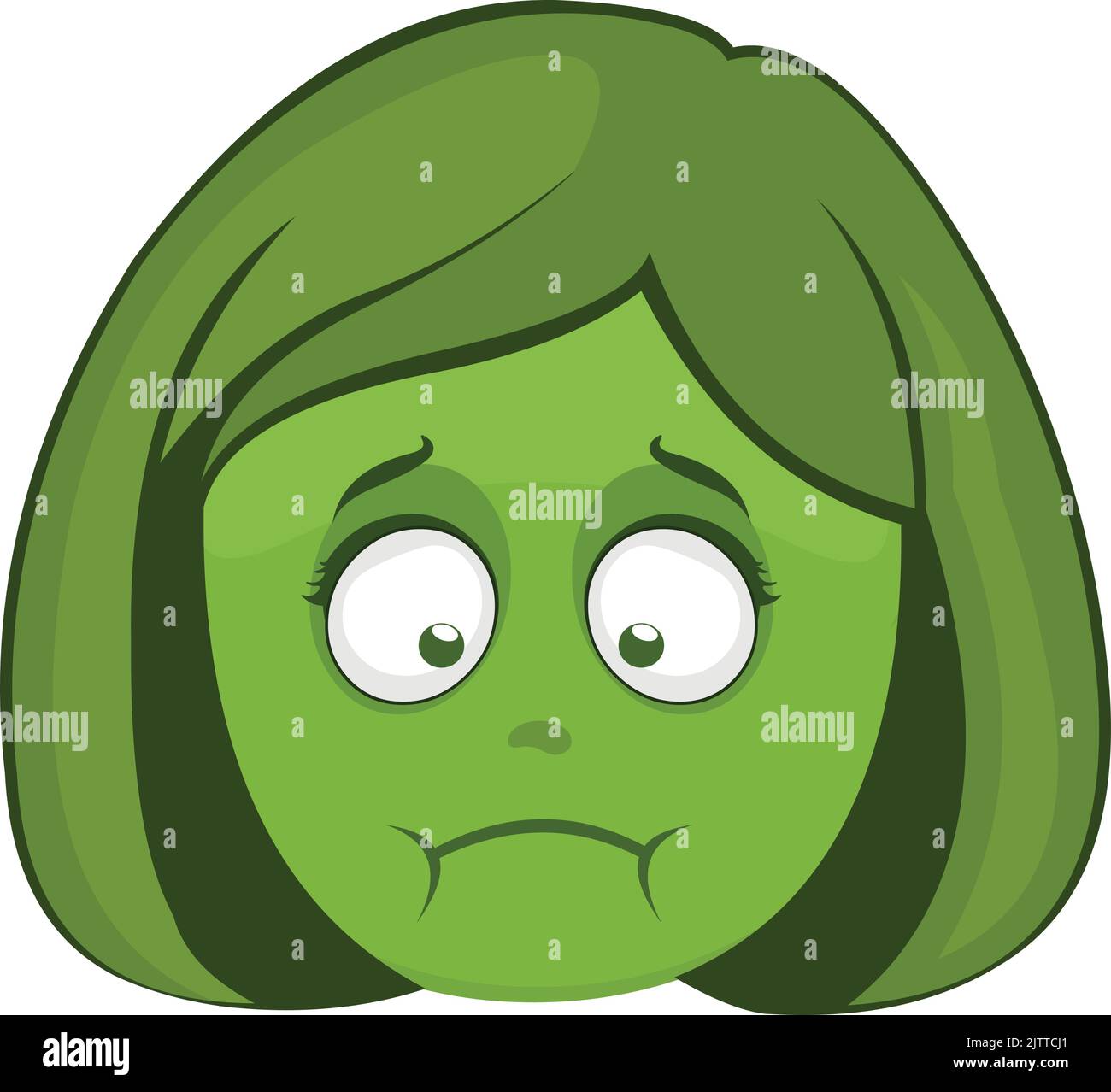 Illustration vectorielle emoji d'un visage de femme avec une couleur verte de nausée et de vomissement Illustration de Vecteur