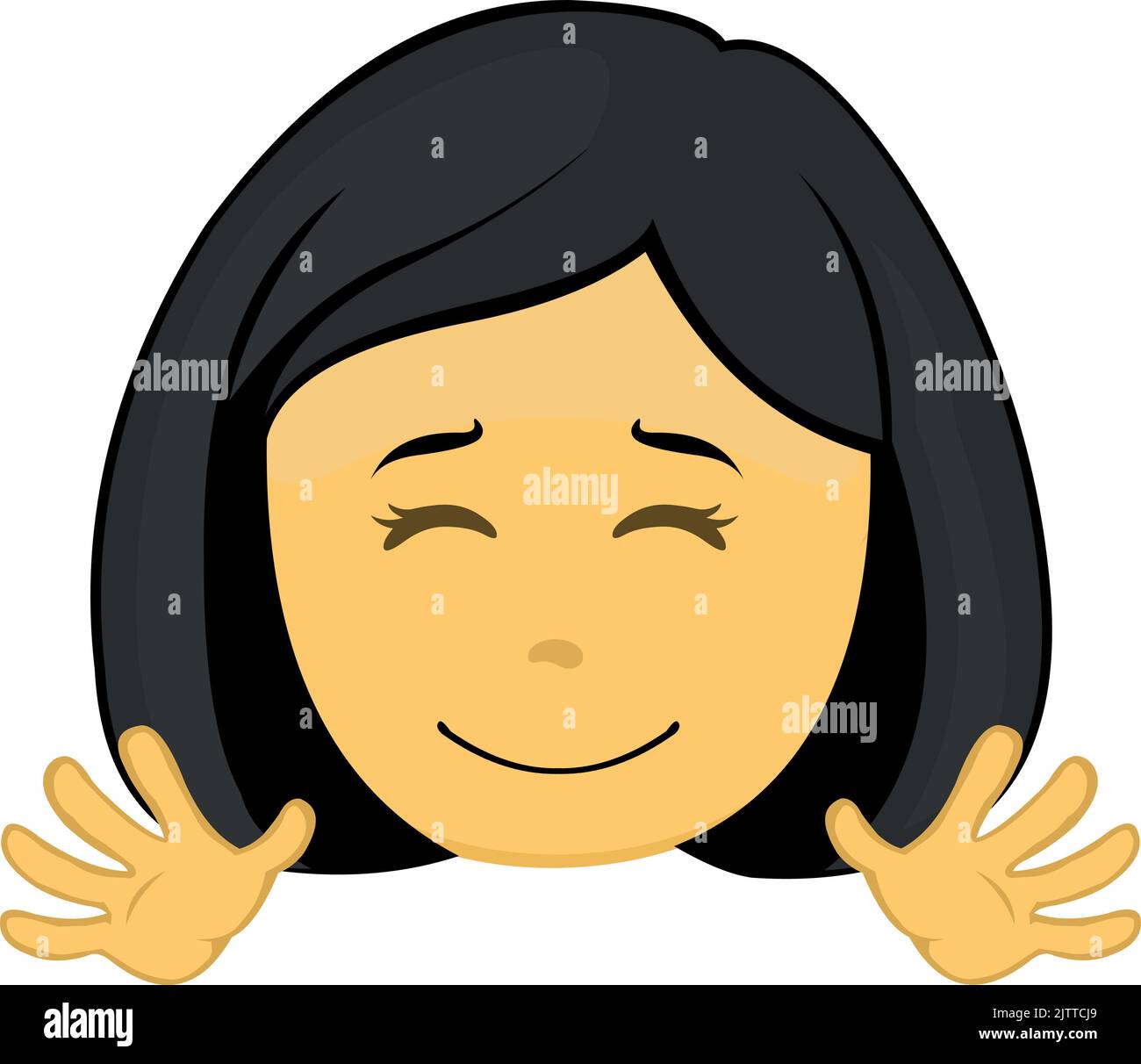 Illustration vectorielle emoji d'une jeune fille de dessin animé jaune avec une expression heureuse et agitant ses mains Illustration de Vecteur