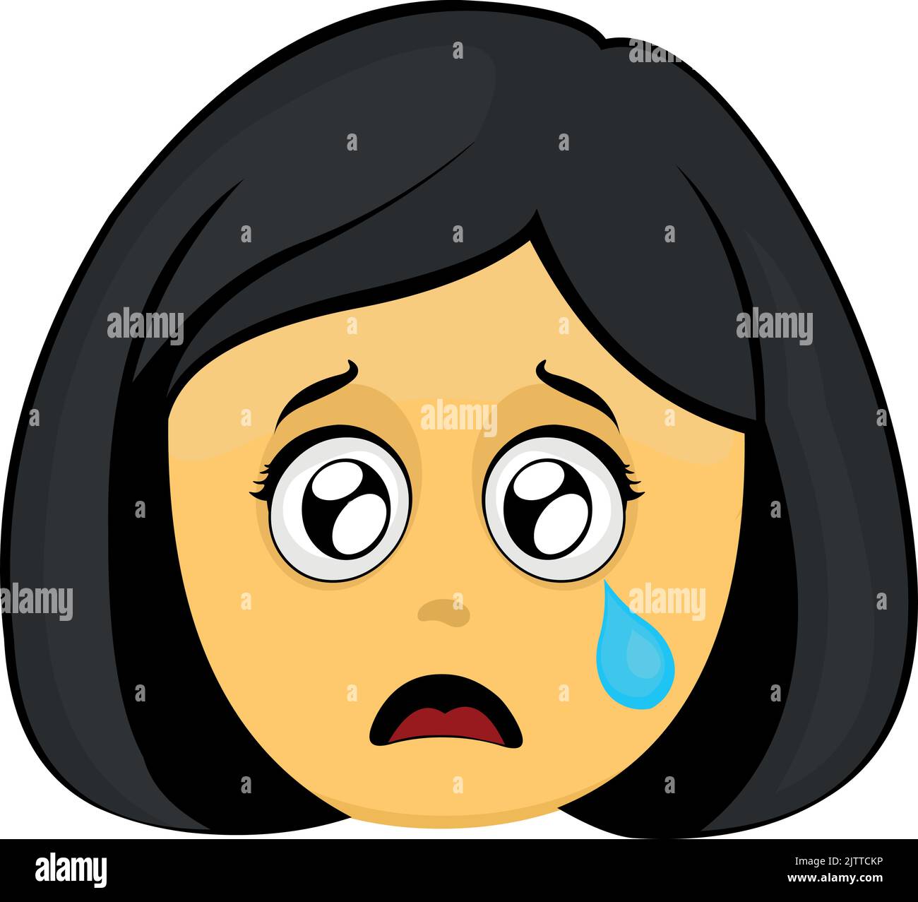 Vecteur emoji illustration d'une femme de dessin animé jaune, avec une expression triste, pleurant avec une déchirure tombant de l'un de ses yeux Illustration de Vecteur