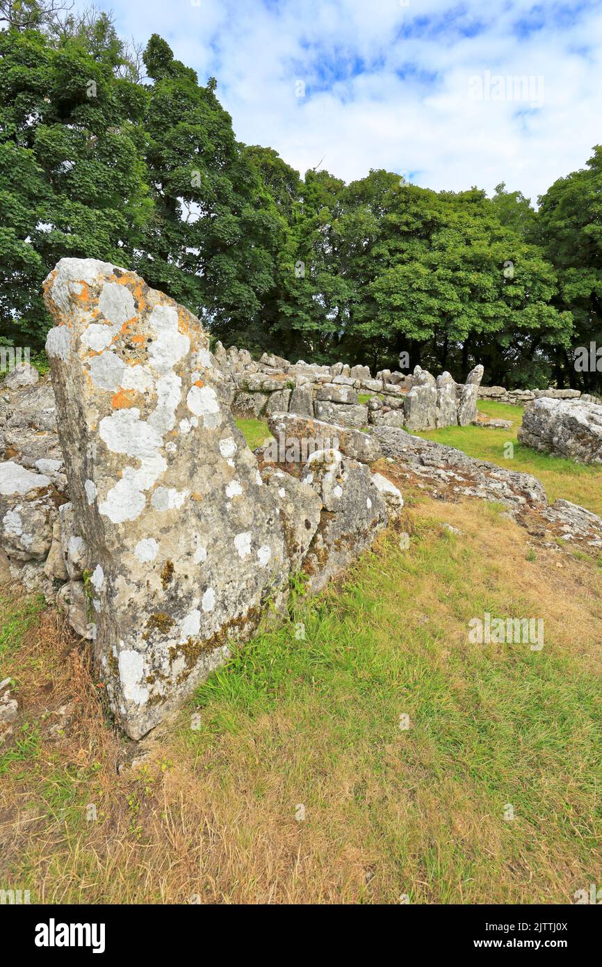 DIN Lligwy ancienne colonie en pierre ruinée près de Moelfre, île d'Anglesey, Ynys mon, pays de Galles du Nord, Royaume-Uni. Banque D'Images