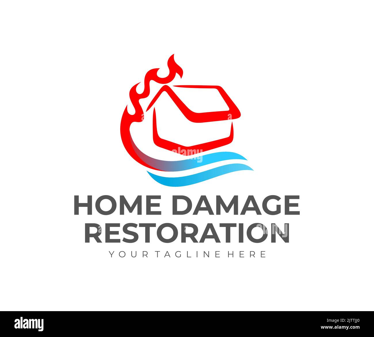 Restauration des dommages à la maison, dégâts d'eau et feu, logo. Construction, réparation, réparation et entretien, conception et illustration de vecteurs Illustration de Vecteur