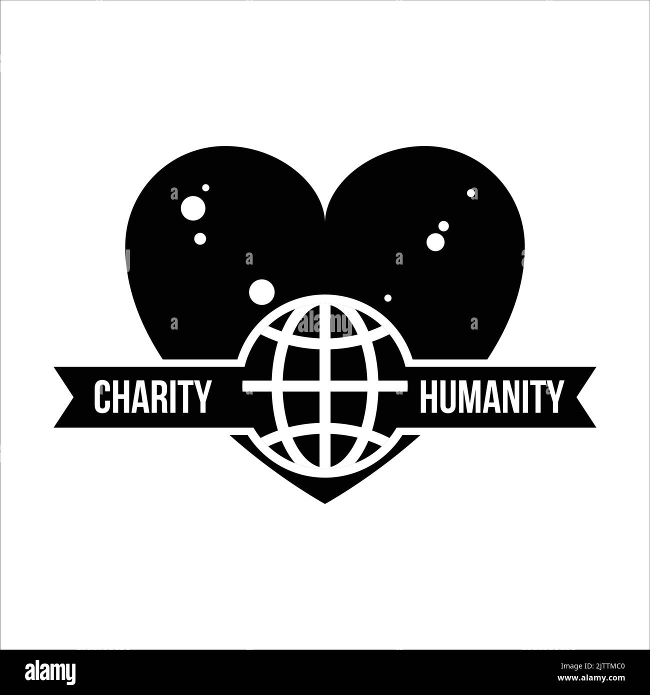 Charity - Humanity - coeur et Globe logo et ruban, vecteur noir icône - charité mondiale et dons signes et symboles de jour Illustration de Vecteur