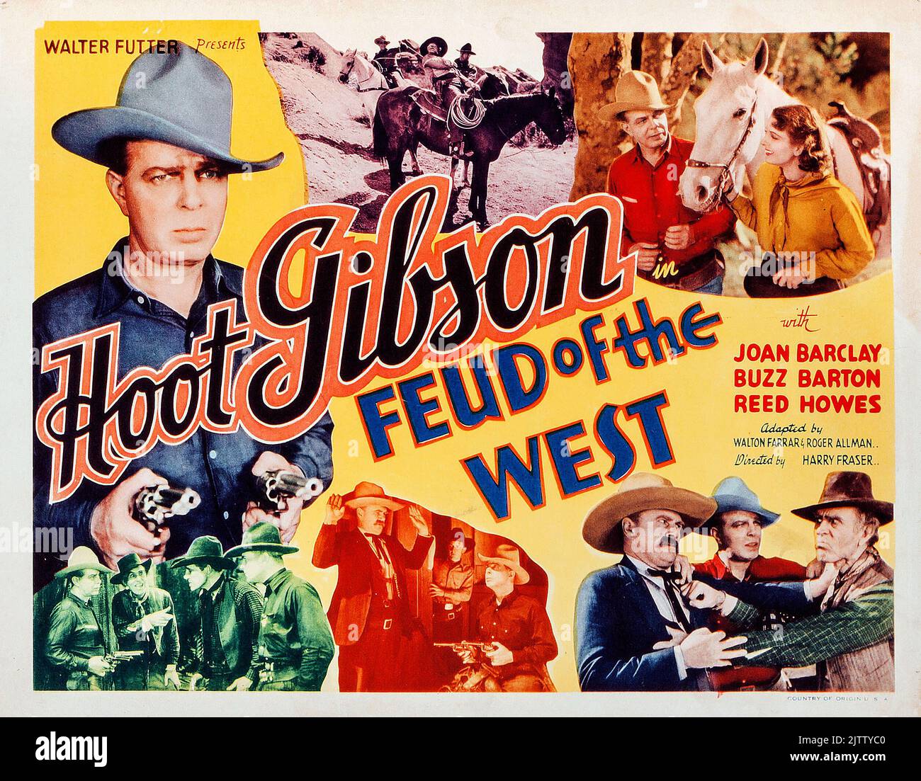 Affiche de film vintage - Western - Hoot Gibson - Feud of the West (Grand National, 1937). Titre de la carte de la réception Banque D'Images