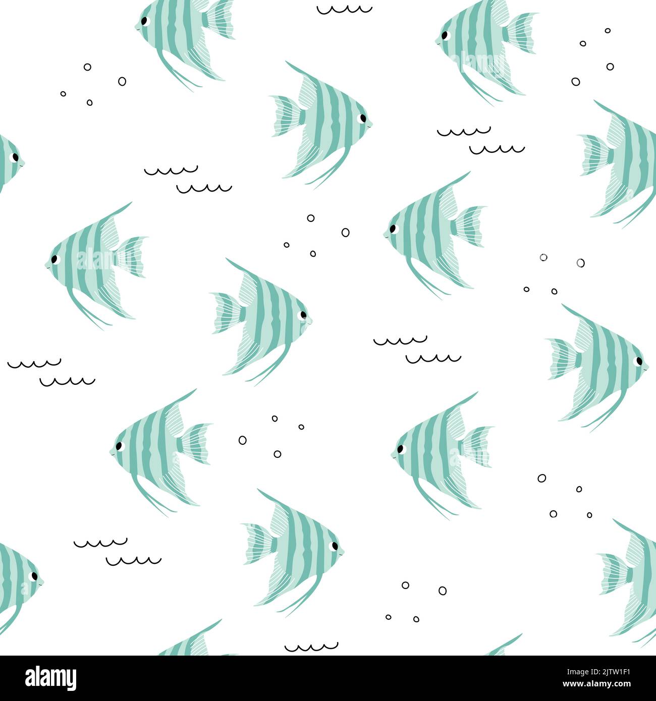 Motif vectoriel sans couture avec scalaria Fish.créatures de dessin animé sous-marine.fond marin.Cute Ocean motif pour tissu, vêtements pour enfants, textiles Illustration de Vecteur