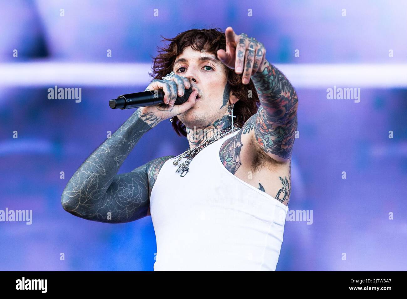 Oliver Sykes, du groupe britannique, m'apporte à l'Horizon en live en 2022 au festival tonnes of Rock d'Oslo, en Norvège Banque D'Images